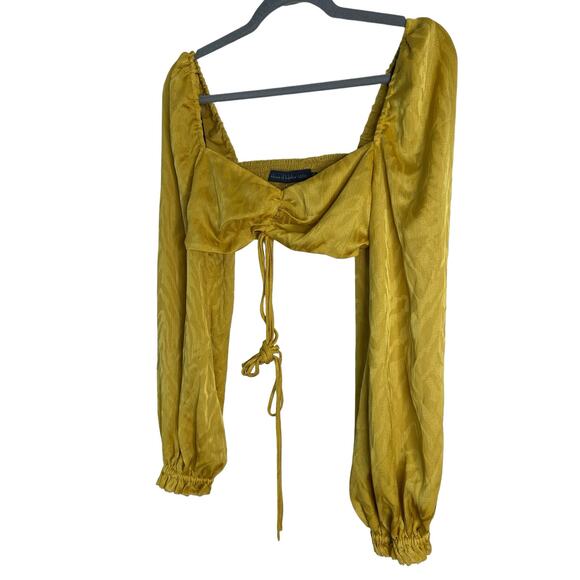 Revolve House of Harlow Cropped Textured Top Long Sleeve Smocked Back Size S - Picture 2 of 7